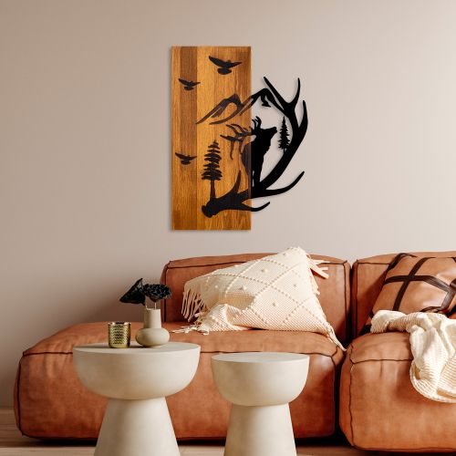 Deer and Mountain WalnutBlack Decorative Wooden Wall Accessory slika 3