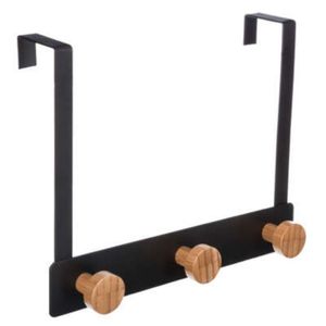 Five vješalica za vrata 3 kukice, 25 x 8.2 x 20 cm, metal/bambus, crna