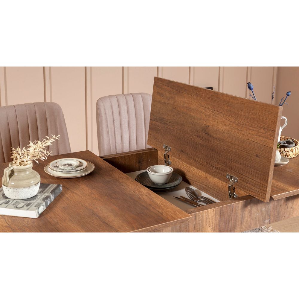 Vina Walnut Stone Ekstenzibilni Trpezarijski Sto i Set Stolica (5 Komada) slika 3