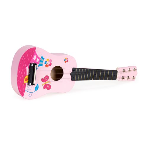 EcoToys dječja drvena gitara sa 6 žica - roza slika 2