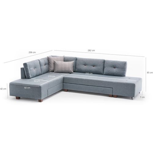 Atelier Del Sofa Kutna garnitura na razvlačenje, Svijetlo plava, Manama Corner Sofa Bed Left - Light Blue slika 6