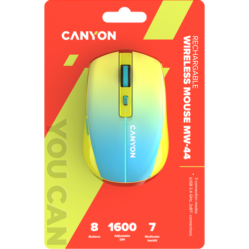 CANYON MW-44, 2 in 1 bežični miš  Yellow-Blue(Gradient) slika 6