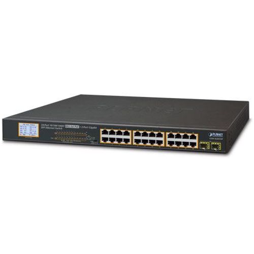 Planet Unmanaged 24-Port RJ45 Gigabit 802.3at PoE 2-Port Gigabit SFP Ethernet Switch with LCD PoE Monitor slika 1