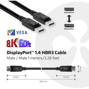 club3D DisplayPort priključni kabel DisplayPort utikač, DisplayPort utikač 1.00 m crna CAC-2067 vatrostalan, Ultra HD (8K) DisplayPort kabel