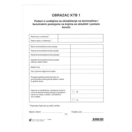 I-756 PODACI O UVJETIMA ZA SKLADIŠTENJE NA TERMINALIMA I BENZINSKIM POSTAJAMA NA KOJIMA SE SKLADIŠTI ILI PRETAČE BENZIN (Obrazac KTB); Komplet 2 lista, 21 x 29,7 cm slika 2