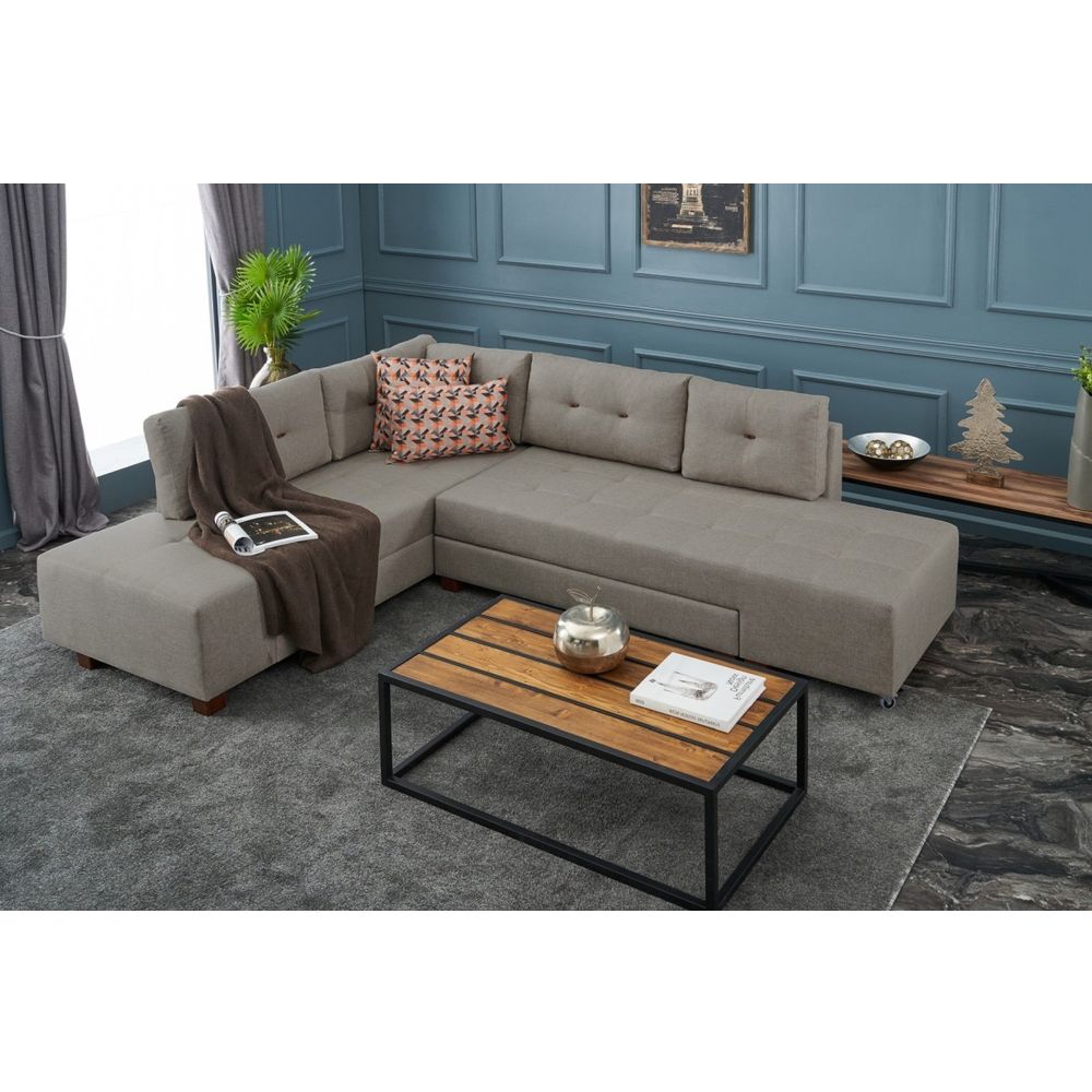Ugaona Sofa na Razvlačenje Manama - Krem Boja, Lijevi Kut slika 1