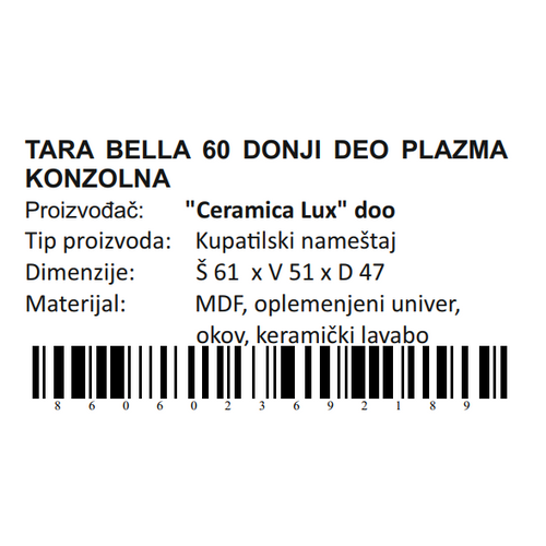 Ceramica lux Tara Bella donji deo 60 plazma konzolna 300274 slika 4