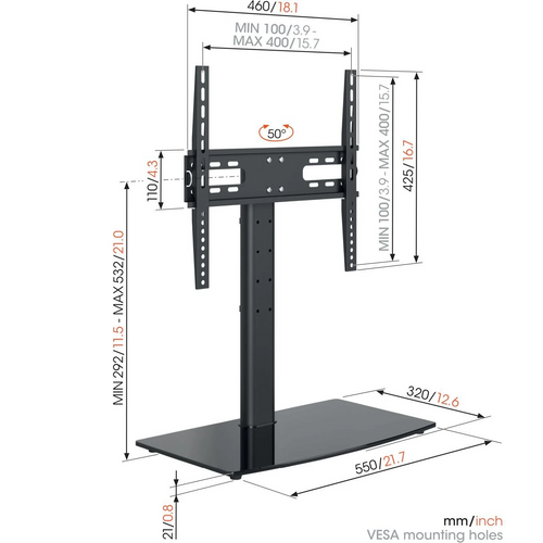 Vogels MS3085, stolni nosač za ekrane od 32-65", pomak 50°, podesiva visina slika 3