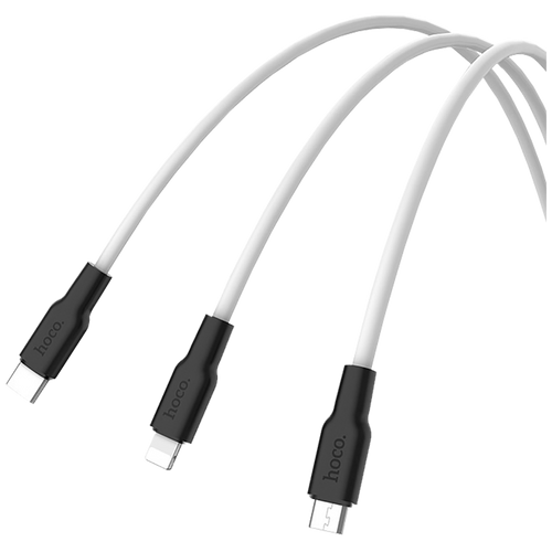 hoco. USB kabel, 3in1, microUSB, type C, Lightning, 1.2 met., 2 A - X21 Silicone 3in1, Black/White slika 4