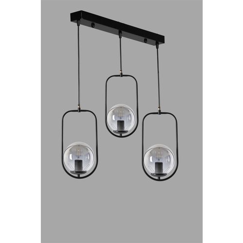 Ahu 3 Lü Sıralı Füme Camlı Siyah Sarkıt Black Chandelier slika 3