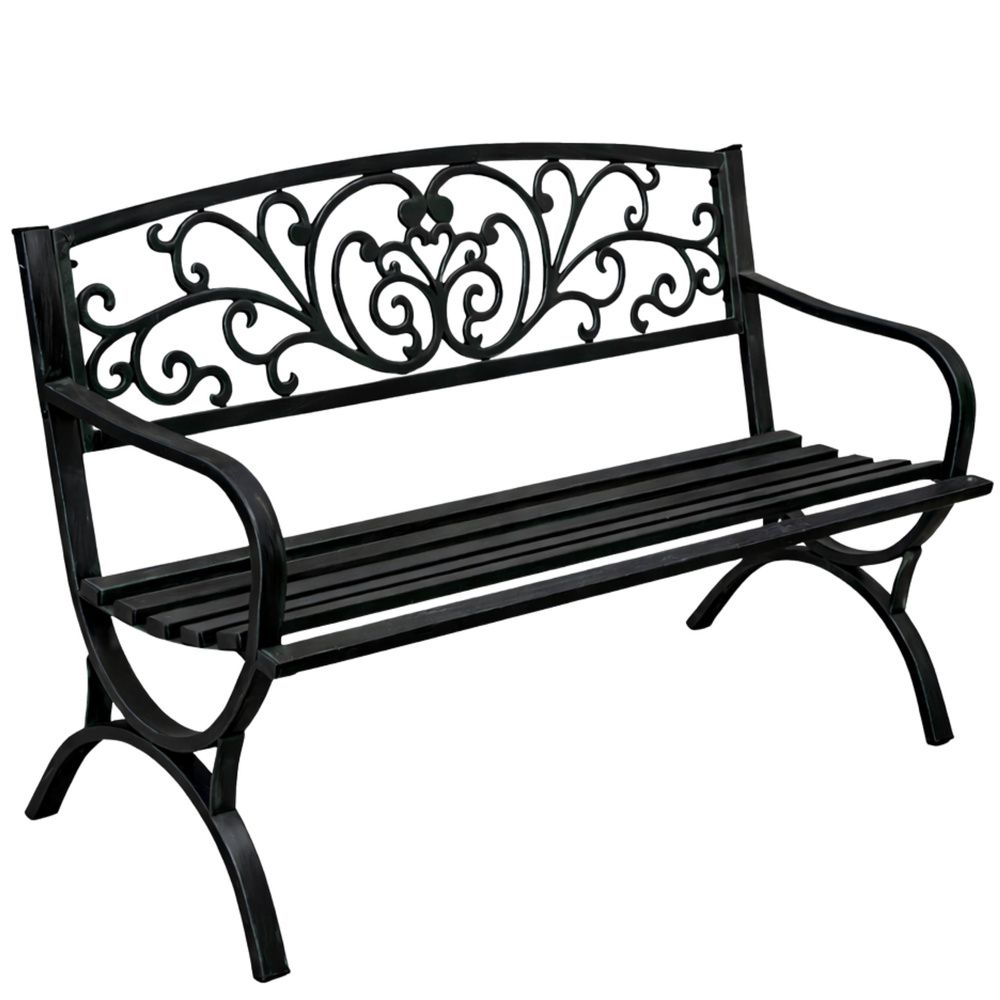 Vrtna klupa za terasu, metalna, s 2 sjedala, ukrašena, crna, 127 cm slika 1