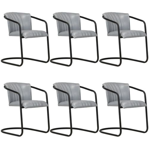 Blagovaonske stolice od prave kože 6 kom sive slika 19
