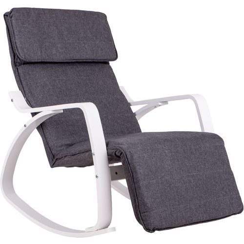 Fotelja za ljuljanje siva s bijelim naslonom za ruke i osloncom za noge slika 1