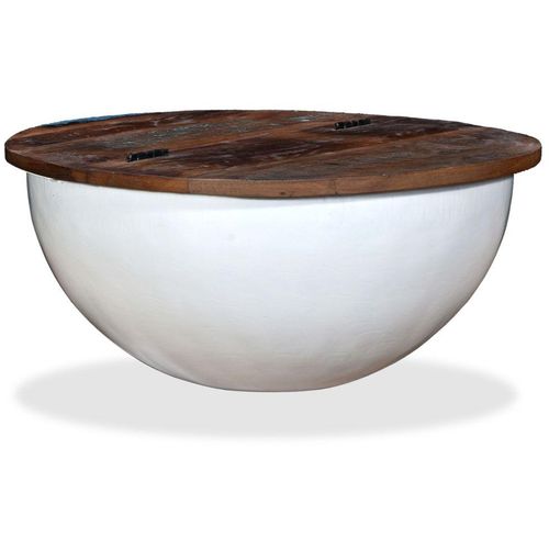 Stolić za kavu od masivnog obnovljenog drva bijeli oblik zdjele slika 6
