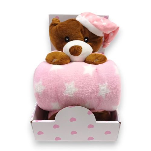 BBO Set Igračka + Ćebence Sleeping Bear (B200003) - Pink 100x75cm slika 1