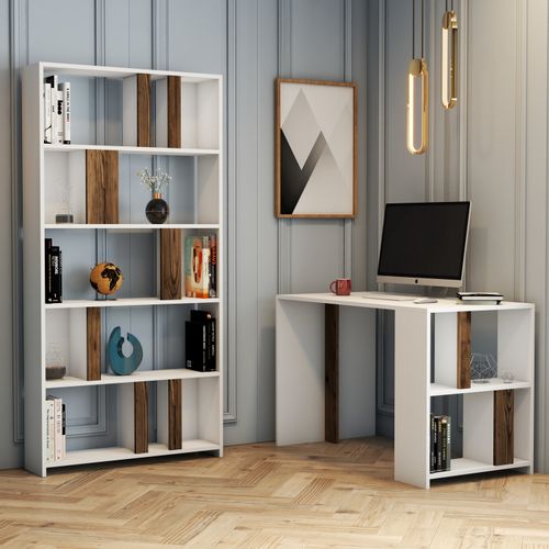 Woody Fashion Studijski stol i policu za knjige, Lima - White, Walnut slika 1