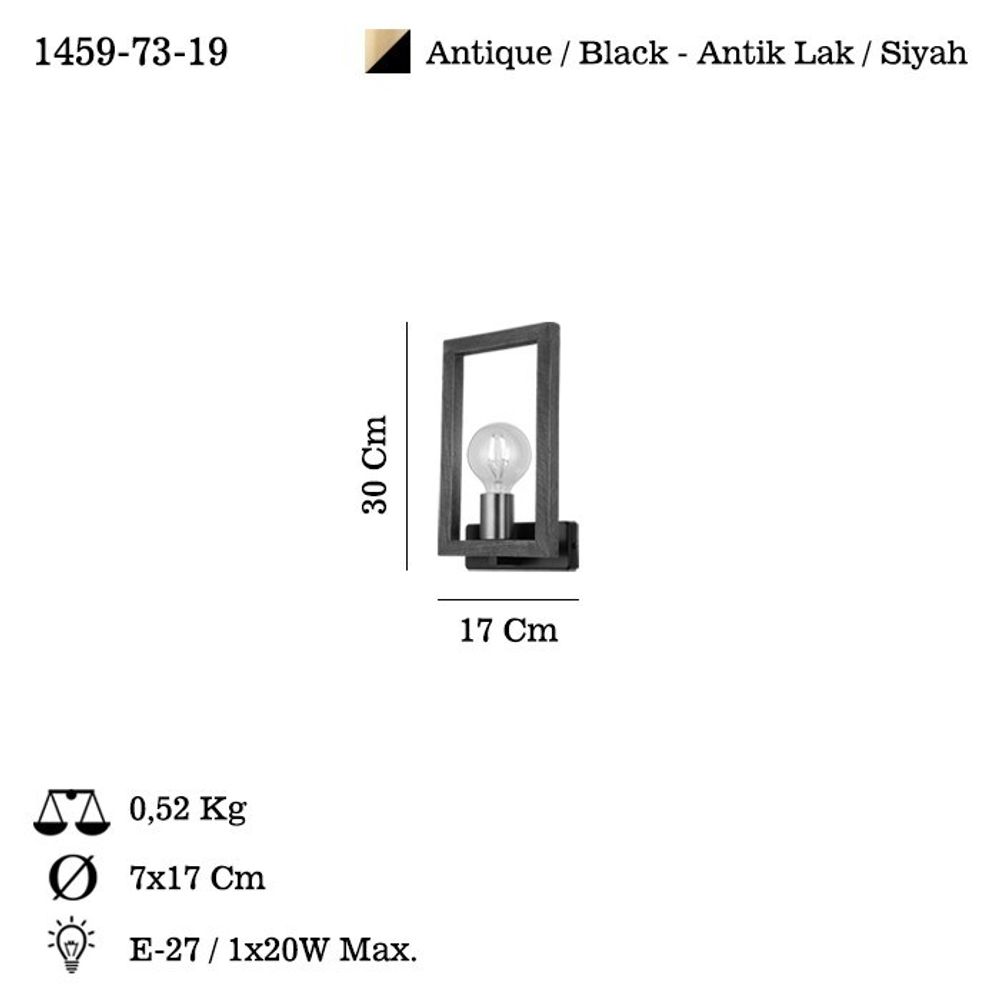 Era - 73-19 Antiquation Crna Zidna Lampa slika 3
