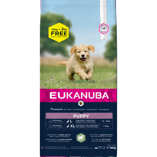 Eukanuba Puppy&Junior Large breed, janjetina s rižom 12 kg + 2 kg GRATIS slika 1