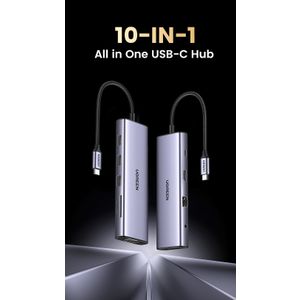 USB HUB UGREEN, USB-C na 3xUSB 3.0 A, VGA, HDMI, RJ45 Gigabit, SD/TF, PD,3.5mm sivi