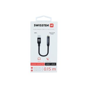 SWISSTEN kabel audio, stereo, USB-C na audio 3.5mm ženski, 15cm, crni