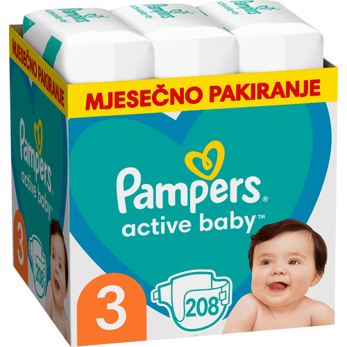 Pampers Active Baby - XXL Mjesečno Pakiranje Pelena veličina 3, 208 komada slika 1