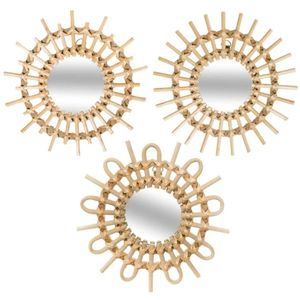 ATMOSPHERA set od tri ogledala- SUNCE - ∅ 28 cm - Ratan/MDF