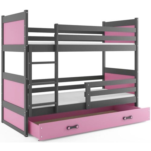Drveni dečiji krevet na sprat Rico sa fiokom - sivi - roza - 200x90 cm slika 2