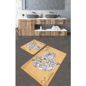 Set Kupatilskih Prostirki Vintage Roses u Žutoj, Crnoj i Bijeloj Boji (2 Komada)