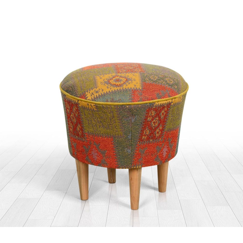 Pouffe Multicolor v2 - Šareni Otoman s Drvenim Nogama slika 2