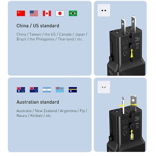 Putni punjač BASEUS PPS QType-C + USB 18W QC (EU / US / UK / AU), crni slika 6