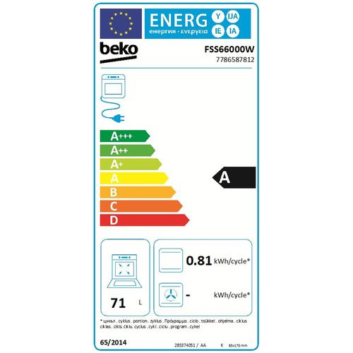 Beko FSS 66000 W Električni šporet, Konvencionalna rerna, Širina 60 cm, Bela boja slika 3