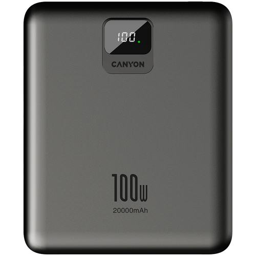 CANYON Power Bank PB-2008 LED FLAT 20000 mAh PD100W QC3.0 Tamno Siva slika 2