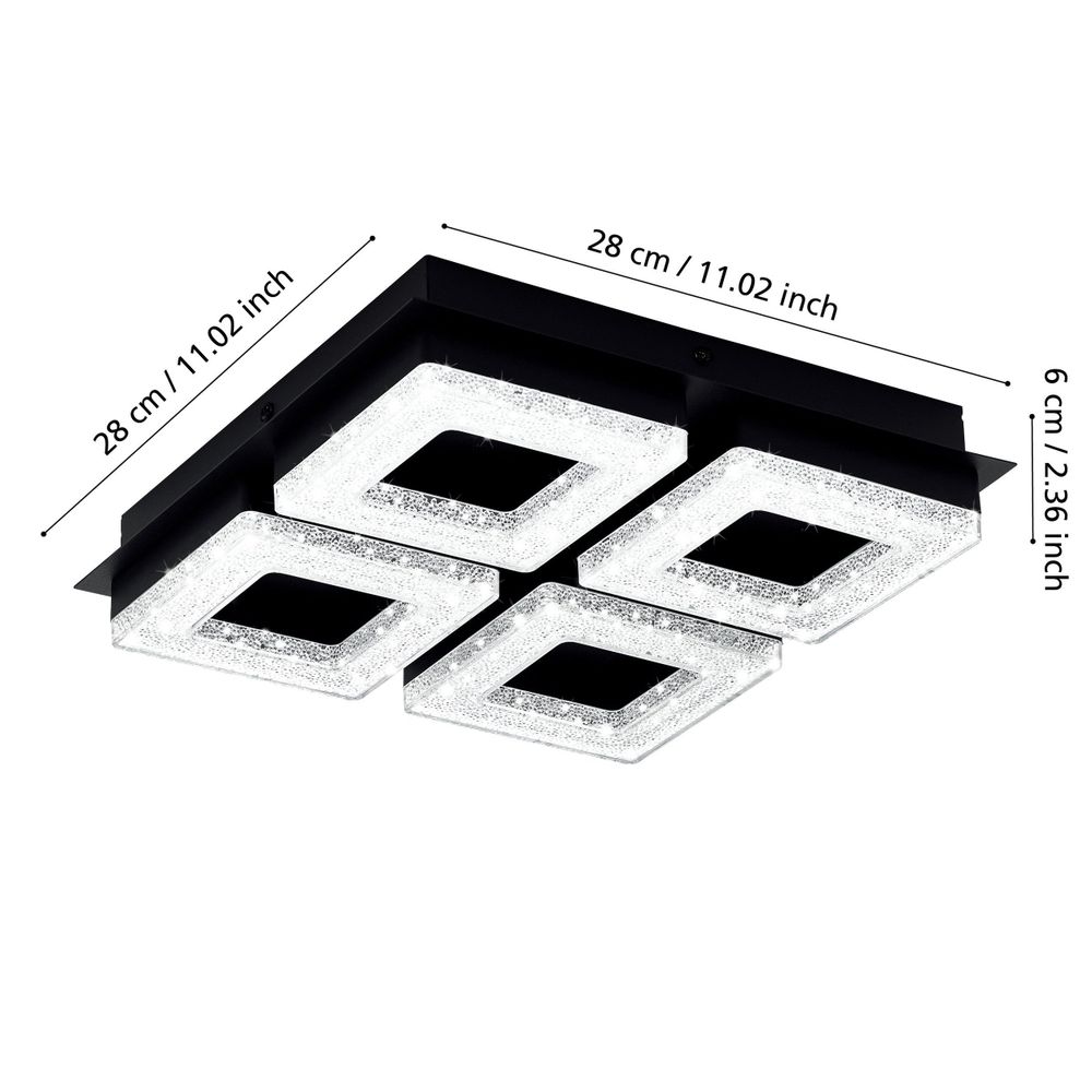 Eglo zidna/stropna rasvjeta fradelo 1 led 4x3,5w 3000k 1600lm crno/crno, prozirn slika 3