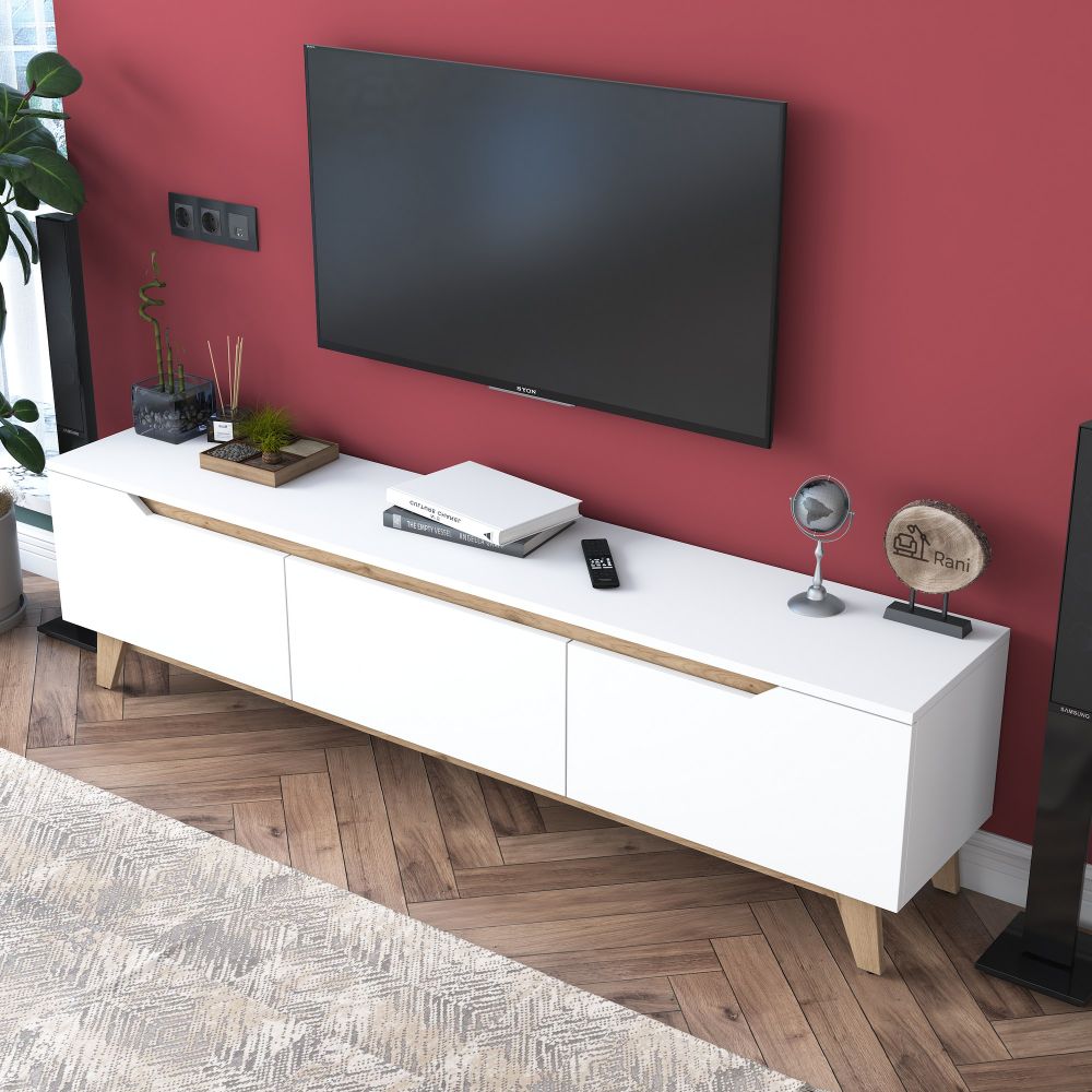 TV Stalak D1 - 2472 u bijeloj boji sa detaljima oraha slika 4