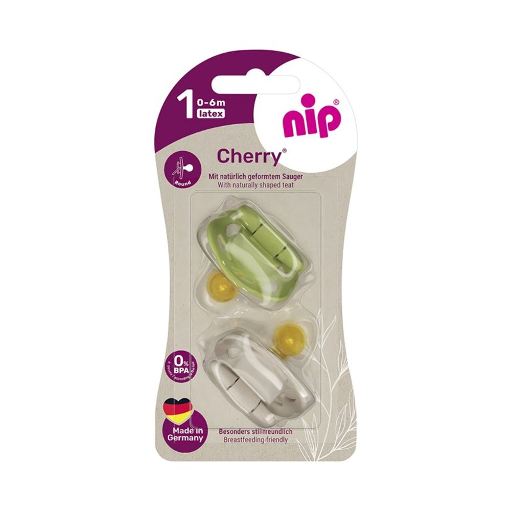 nip® Duda varalica Cherry 0-6mj (veličina 1) - Latex, 2kom Zelena/Bež slika 1