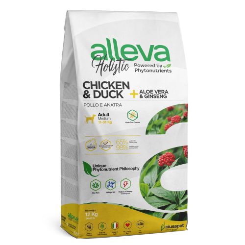 Alleva Holistic Dog Adult Chicken &amp; Duck + Aloe Vera &amp; Ginseng Medium 12 kg slika 1