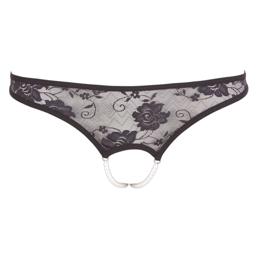 Cottelli DONJE RUBLJE Lace String Pearls black M slika 6