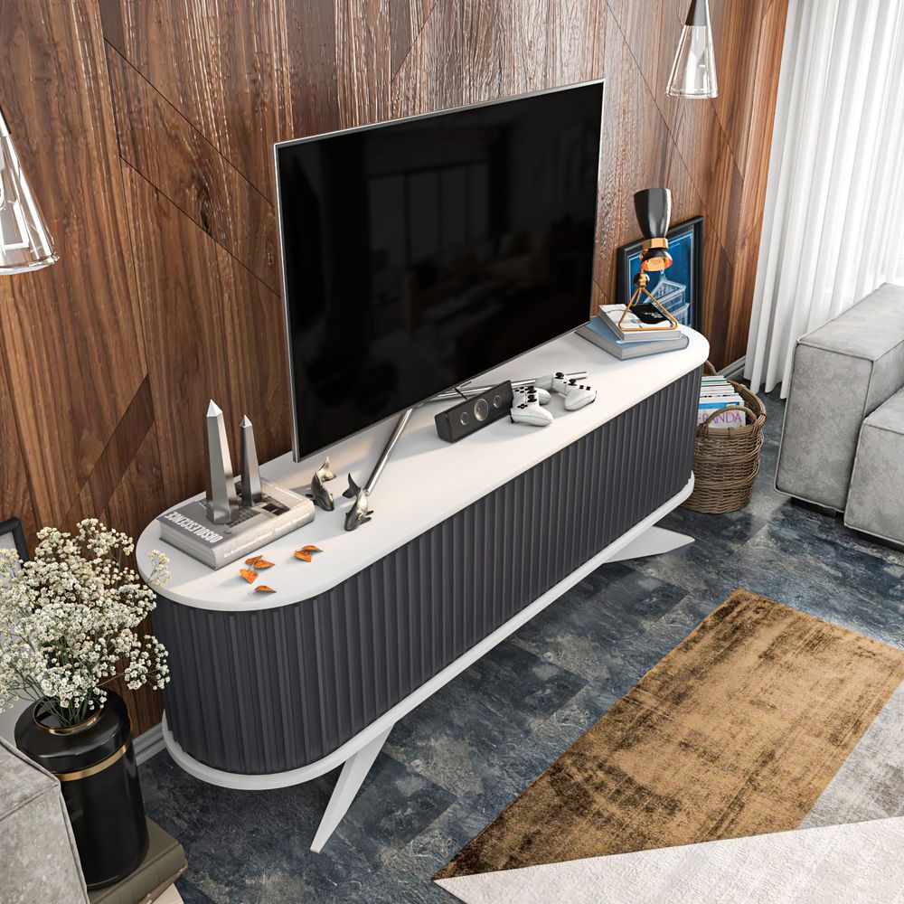 TV stalak Stor - Anthracite i Bijela slika 4