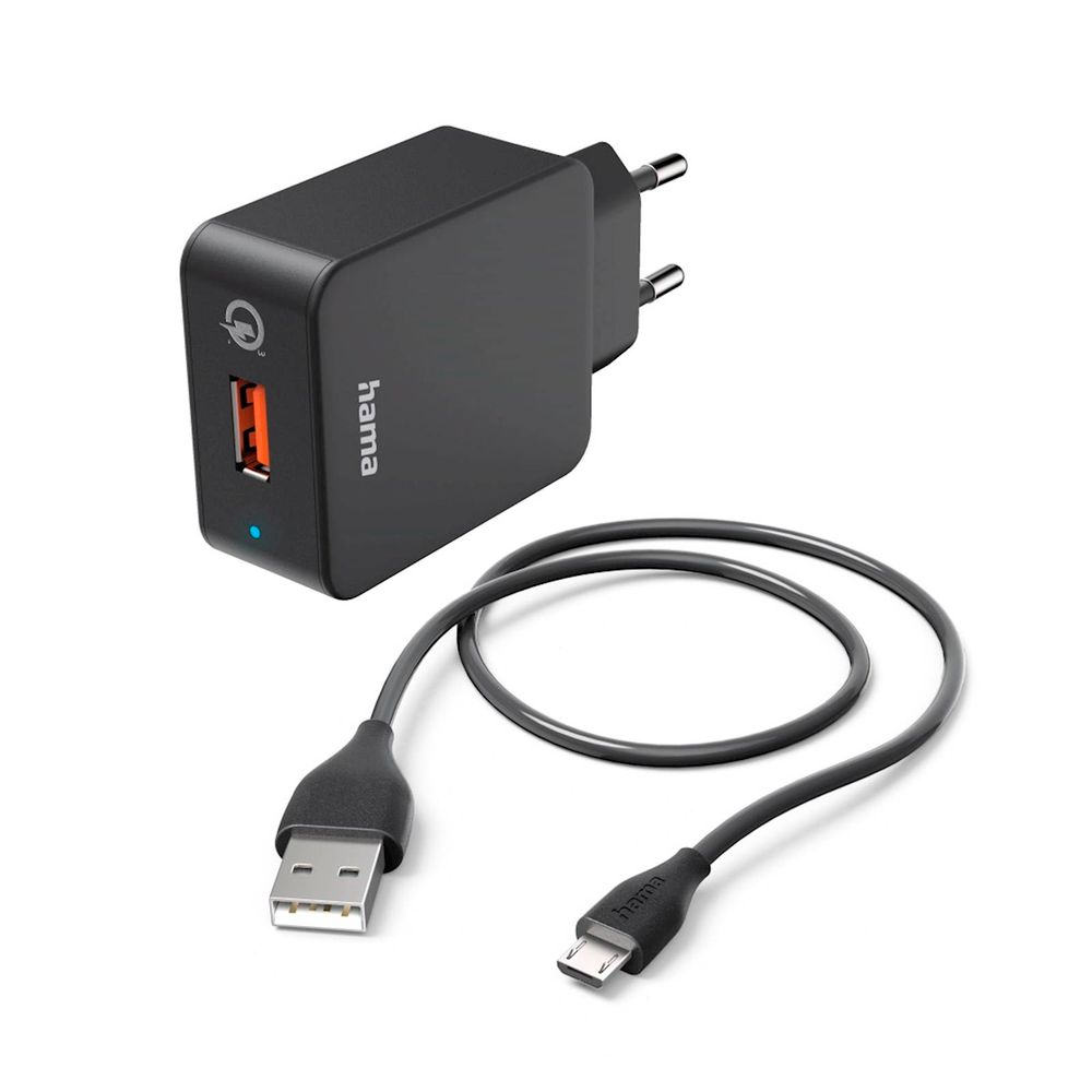 Punjač set, micro USB HAMA, 19,5W, 1,5m crni slika 1