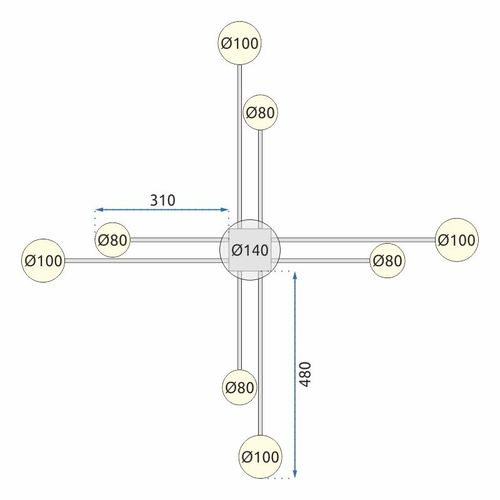 TOOLIGHT MODERNA STROPNA SVJETILKA CRNA 8-RUKA LED APP523-8C slika 12