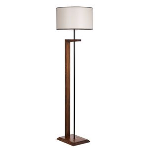 Opviq Podna lampa CEVIZ,  drvo- platno, promjer 45 cm, vivina 163 cm, E27 60 W, Menekşe Ceviz Ahşap Lambader Silindir Finli Krem Abajurlu