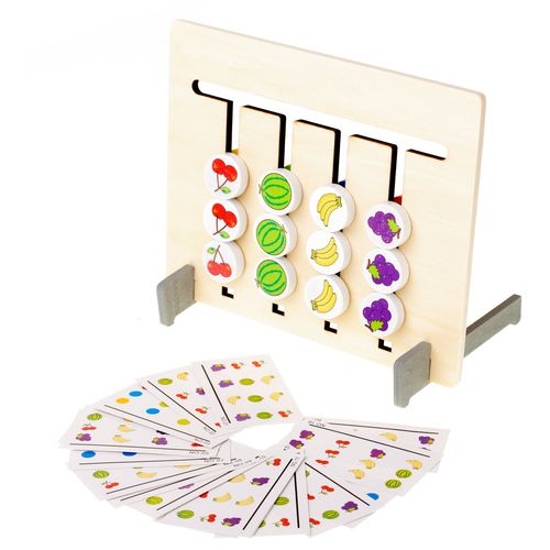 Montessori drvena dvostrana ploča sortiranje voća i boja slika 1