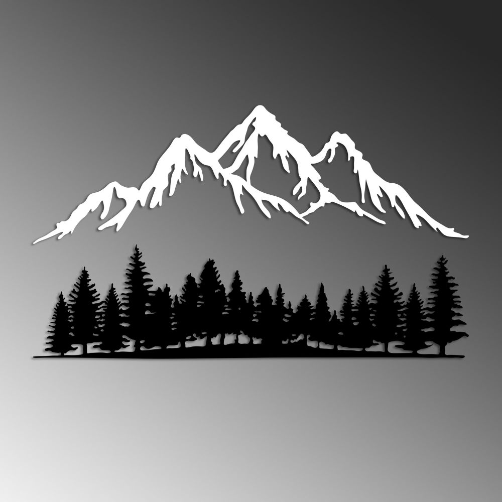Nature And Mountain - Dekorativni Metalni Zidni Ukras u Crno-Bijeloj Boji slika 4