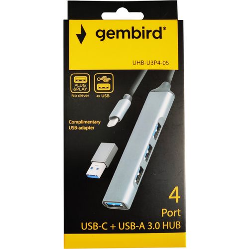 UHB-U3P4-05 ** Gembird HUB Type-C+A to 4*USB3.0 Aluminum ( 819) slika 2