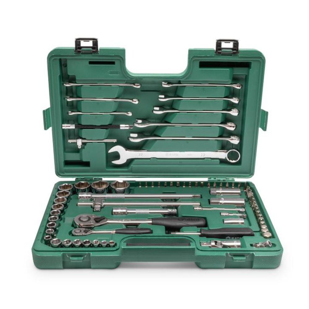 Set nasadnih ključeva i 9 viljuškasto-okastih ključeva SATA ST09519SJ 1/4″ i 1/2″ 76-dijelni slika 2