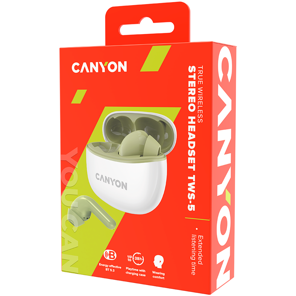 CANYON TWS-5 Bežične Bluetooth Slušalice, Zelene slika 5