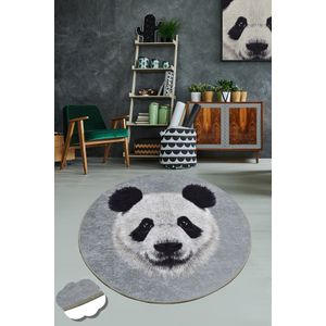 Veliki Panda Djt Tepih u Sivo-Crnoj Boji (Prečnik 100 cm)