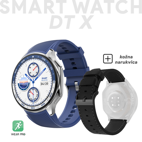 Smart Watch DT watch X srebrni (kozna+silikonska narukvica) slika 1