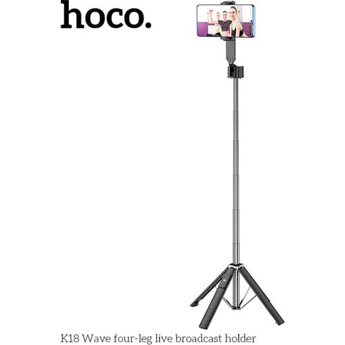 Hoco - Selfie Stick Wave (K18) s bežičnim Bluetooth daljinskim upravljačem i 4 noge- 97 cm - crni slika 1
