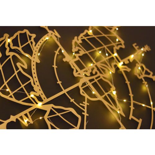 Wallity Metalna zidna dekoracija, World Map Compass Led - Gold slika 6